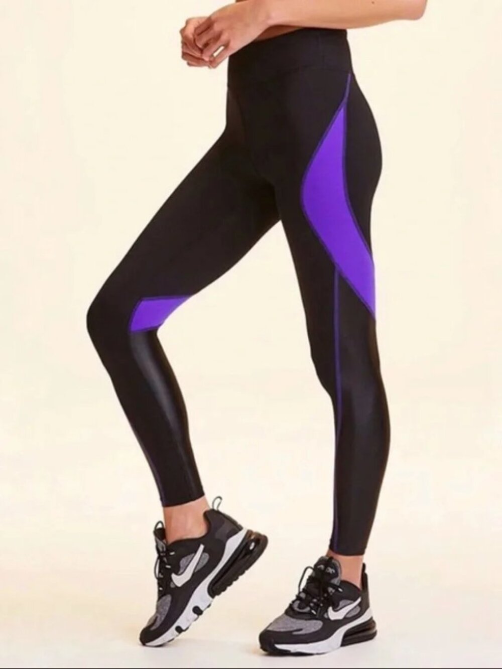 ALALA Edge Ultraviolet Purple/Black colorblock gym leggings L ankle glossy 7/8